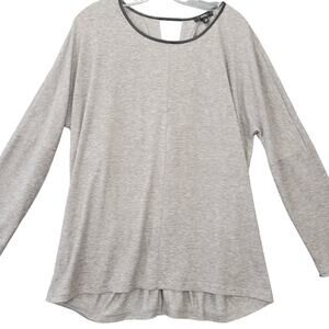 Very J Gray Shirt Stretch Twisted Cutout Tee Long Sleeves Scoop Top Women Size L
